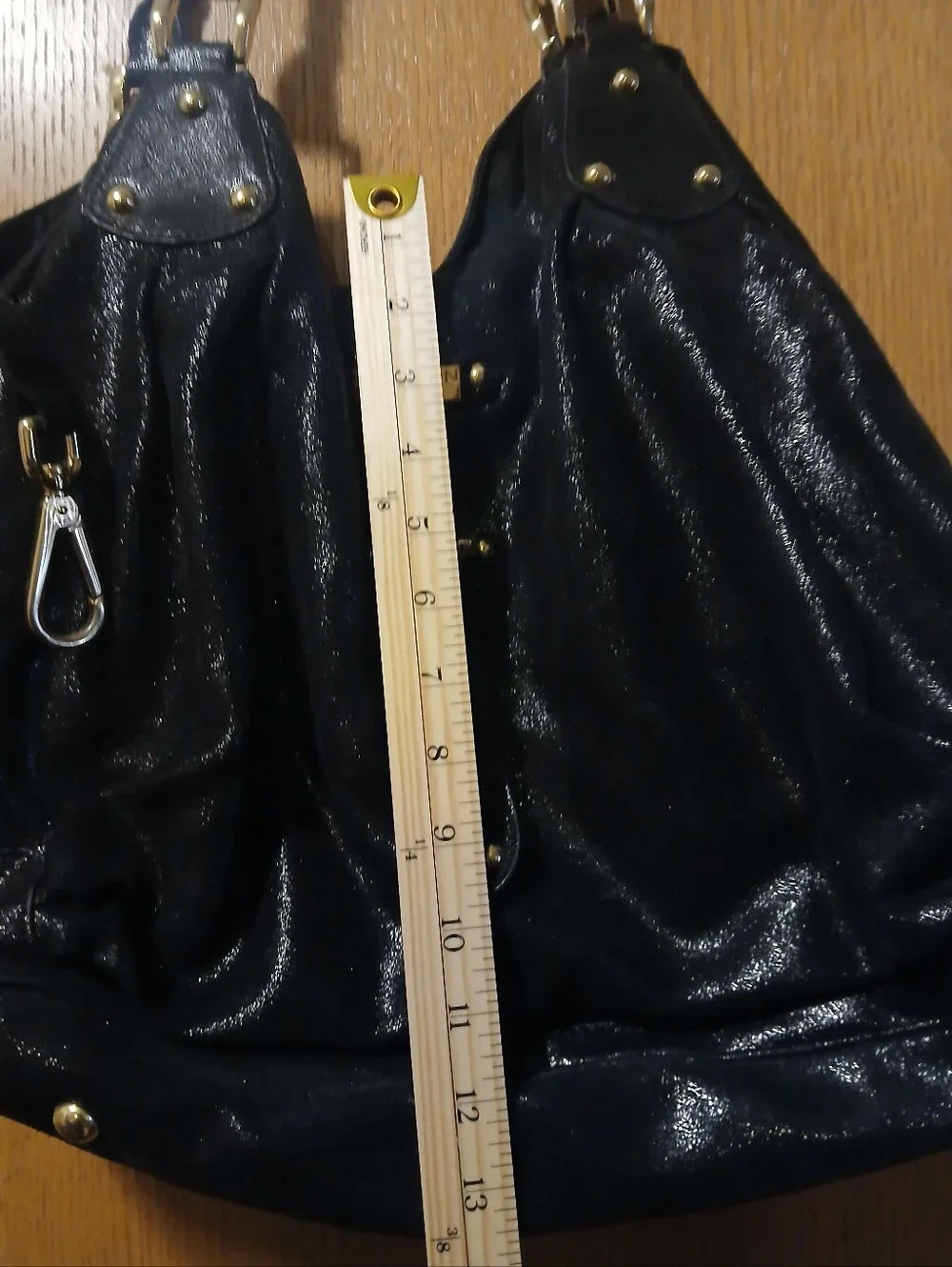 Halston Heritage Black Shimmer Leather Slouchy Hobo Bag - Gold Hardware